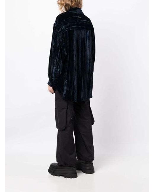 Palm Angels Blue Velvet Crinkled Shirt
