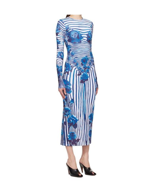 Jean Paul Gaultier Blue Flower Body Morphing Midi Dress
