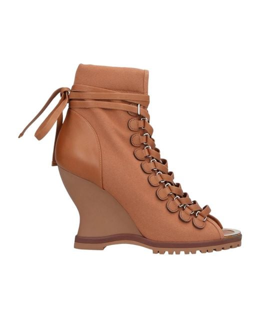 Chloé Brown Wedge Open Toe Ankle Boots