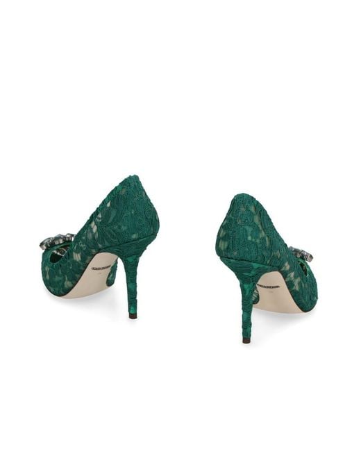 Dolce & Gabbana Green Taormina Lace Embellished Pumps