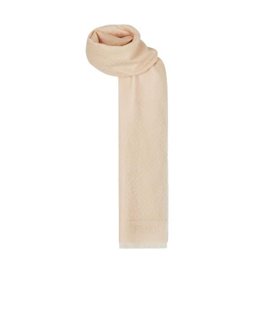 Fendi Natural Ff-Jacquard Frayed Edge Scarf