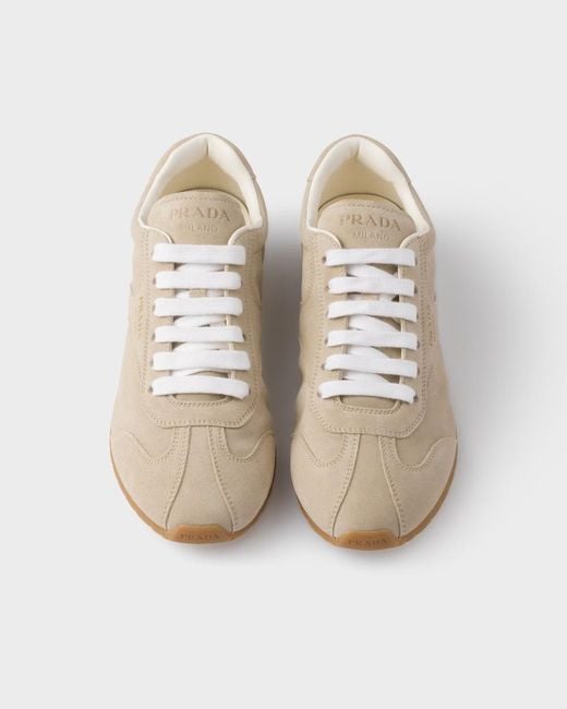 Prada Gray Round-Toe Lace-Up Sneakers