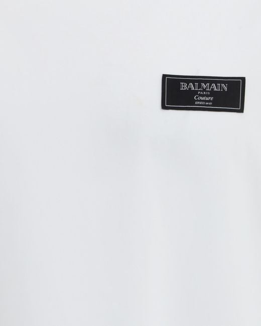 Balmain White Logo Motif Crewneck T-Shirt for men