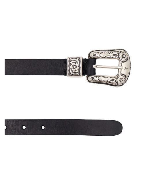 Golden Goose Deluxe Brand White Floral Engraved Buckled Belt