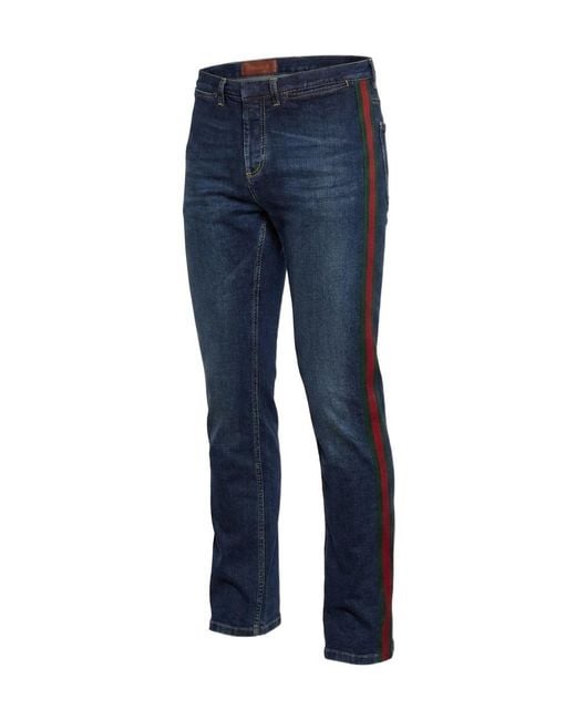 Gucci Blue Web Side-Stripe Jeans for men