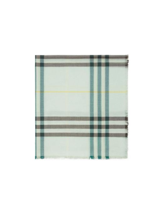 Burberry Green Checked Frayed-Edge Scarf