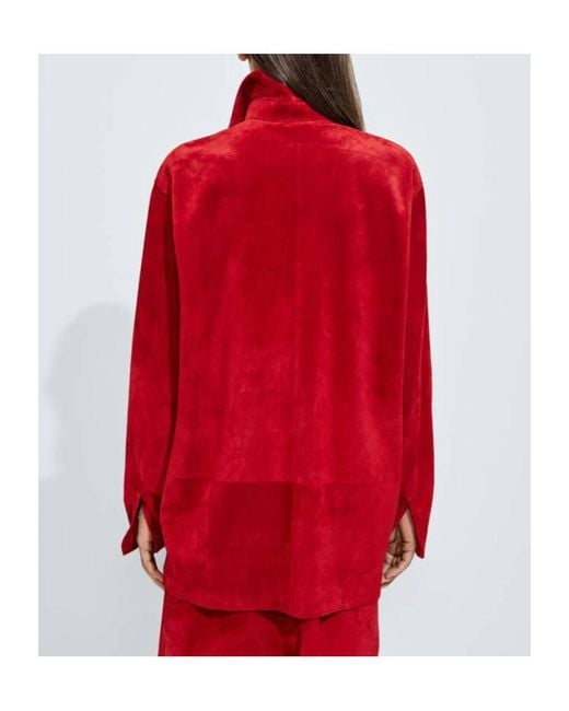 Bottega Veneta Red Suede Leather Shirt
