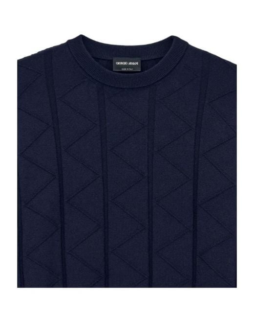 Giorgio Armani Blue Sweater Regular Fit Chevron Virgin Wool for men