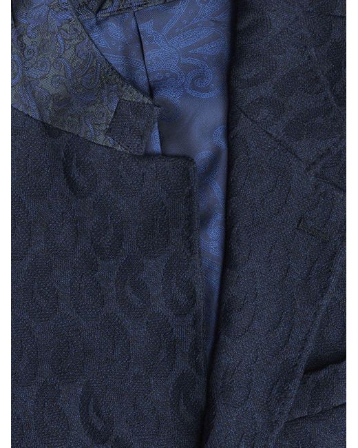 Etro Blue Single-Breasted Logo Detailed Blazer for men