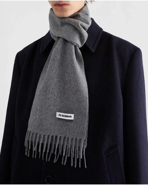 Jil Sander Gray Slim Wool Scarf for men