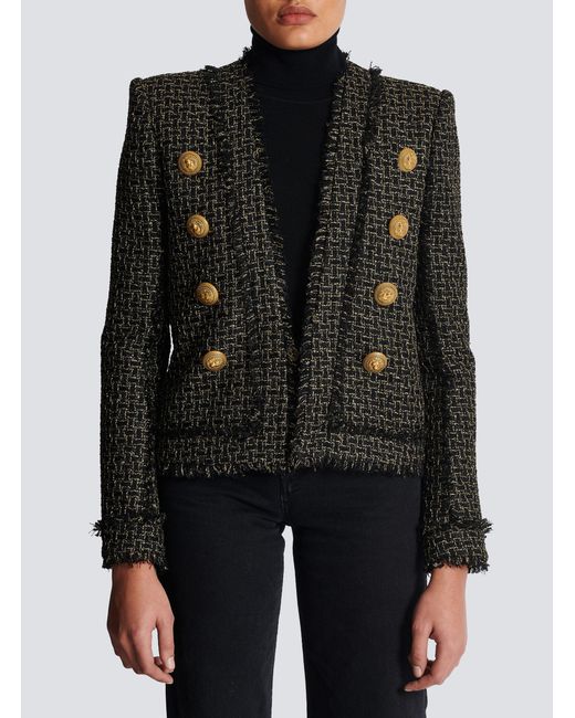 Balmain Black Tweed Collarless Jacket