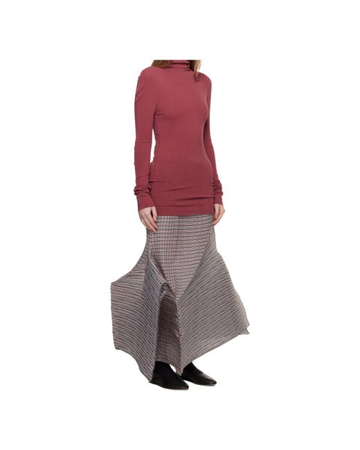 Issey Miyake Brown Generic Stripes Pleated Skirt