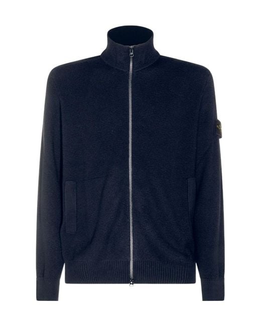 Stone Island Blue High-Neck Cardigan for men