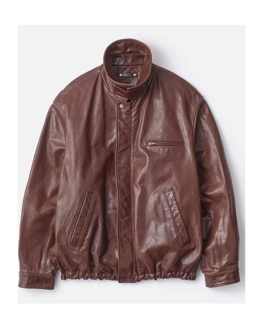 Ssstein Brown Retro Zip-Up Leather Jacket for men
