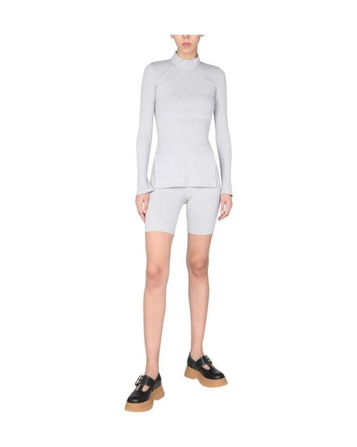 Helmut Lang White Mock Neck Ribbed Knit Top