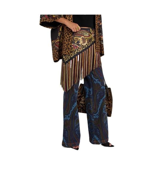 Etro Brown Printed Fringed Silk Scarf