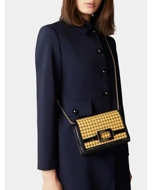 Roger Vivier Metallic Checked Foldover Top Clutch Bag