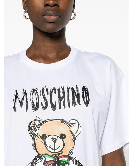 Moschino White Logo Printed Crewneck T-Shirt