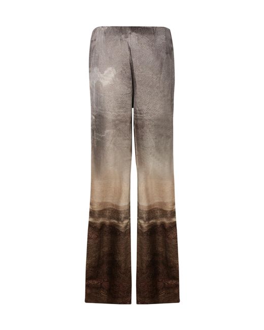 Pierre Louis Mascia Gray Landscape-Print Wide-Leg Trousers