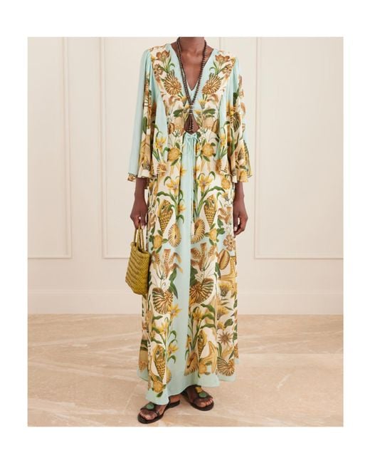 Farm Rio Metallic Floral Print Crepe De Chine Maxi Dress