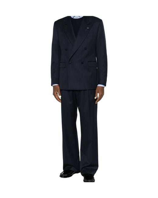 Lardini Blue Double-Breasted Peak-Lapel Jacket for men