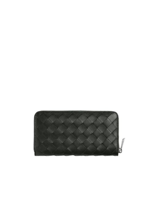 Bottega Veneta Black Intrecciato Diagonal Zip Around Wallet for men