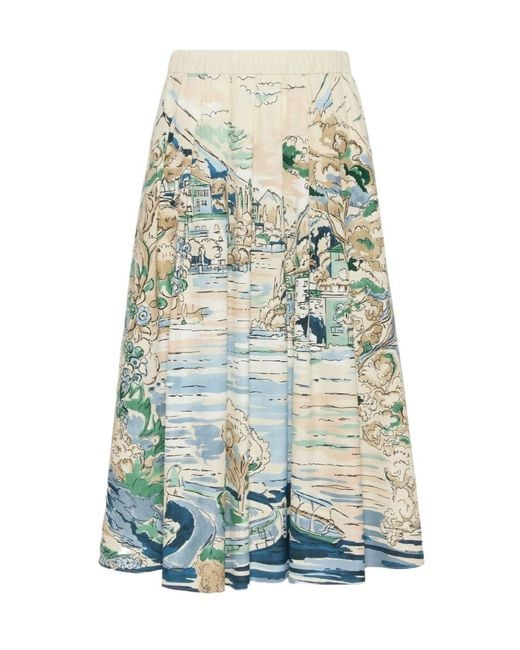 Weekend by Maxmara Green Pleated Printed Poplin Skirt