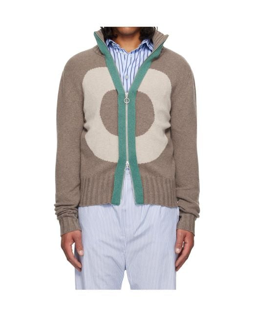 Edward Cuming Gray Vortex Window Wool Blend Zip-Up Sweater for men