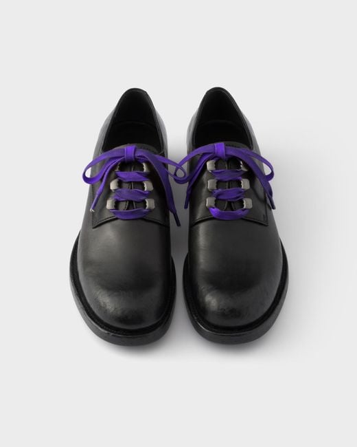Prada Black Antiqued Leather Lace-Up Shoes