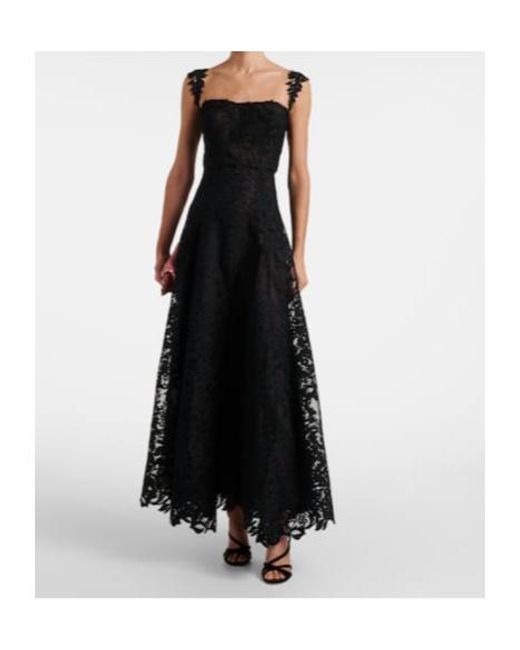 Oscar de la Renta Black Guipure Lace Bustier Gown
