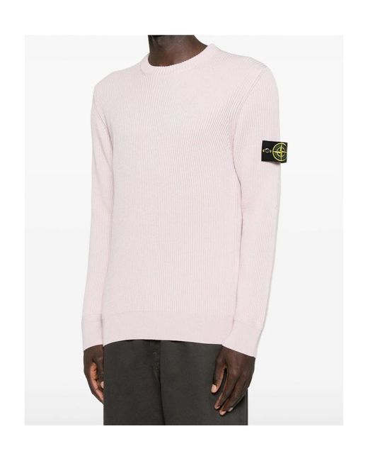 Stone Island Pink Ribbed Crew-Neck Sweater for men
