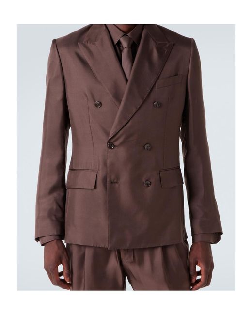 Dolce & Gabbana Brown Double-Breasted Silk Twill Blazer for men