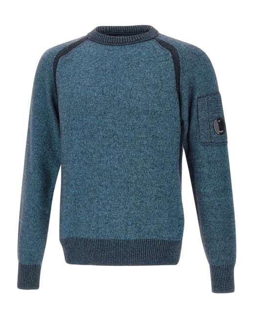 C P Company Blue Lens-Appliqué Crew Neck Knitwear for men