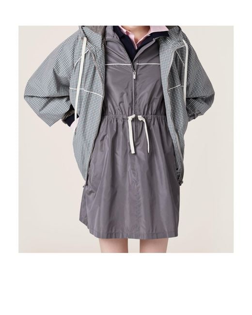 Miu Miu Gray Checked Drawstring Jacket