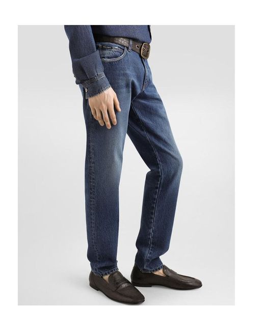 Dolce & Gabbana Blue Logo Embroidered Slim-Fit Jeans for men