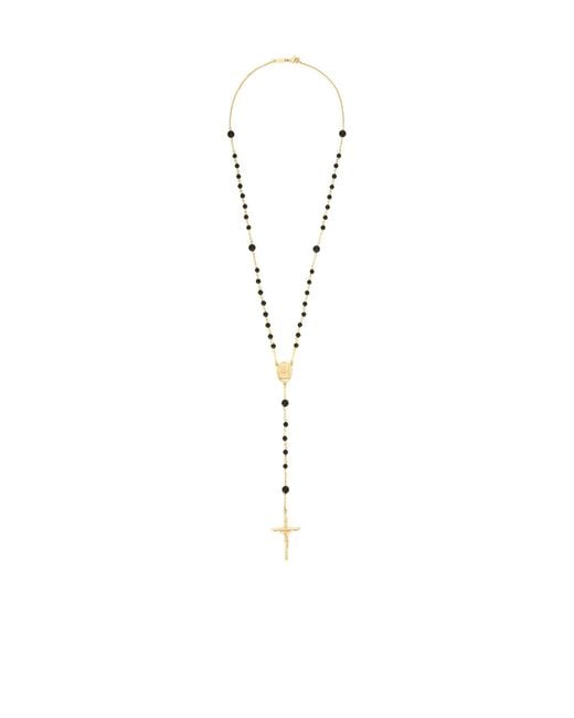 Dolce & Gabbana White Rosary Cross Pendant Embellished Necklace for men