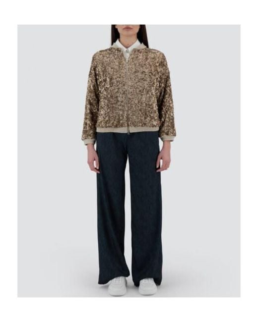Herno Brown Sequined Zip-Up Bomber Jacket