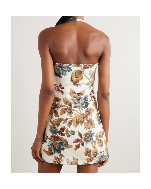 Sir Metallic Floral-Print Linen Halterneck Mini Dress