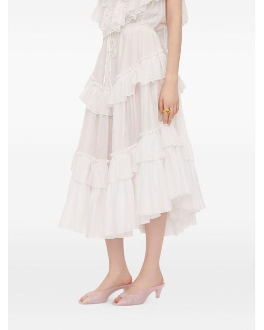 Chloé White Chloé Layered Ruffled Midi Skirt