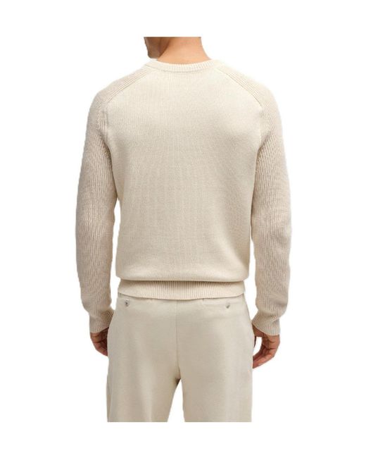 Boss White Crew-Neck Knit Sweater for men