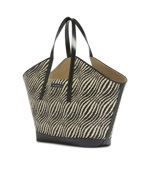 Marni Gray Logo Patch Waves Tote Bag