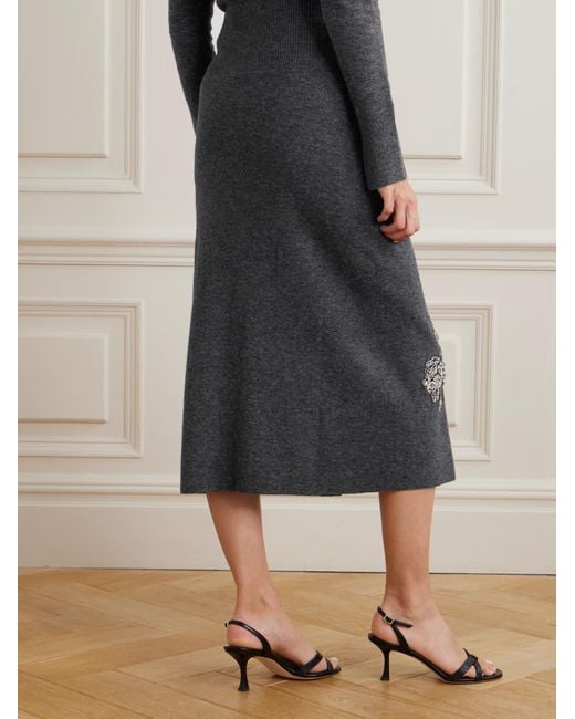 Erdem Gray Embellished Knitted Midi Skirt