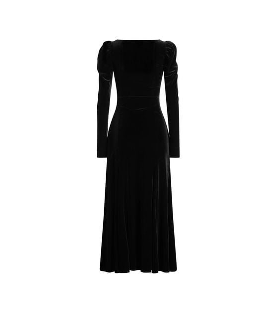 Ganni Black Minimalist Stylish Velvet Slim-Fit Long Sleeve Dress