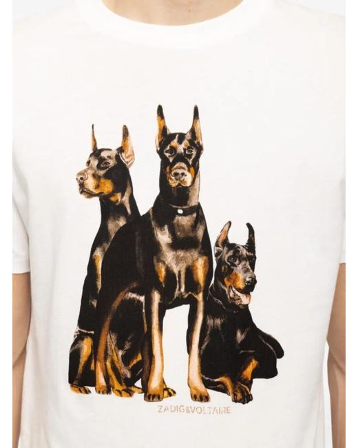 Zadig & Voltaire White Jimmy Dog Print T-Shirt for men