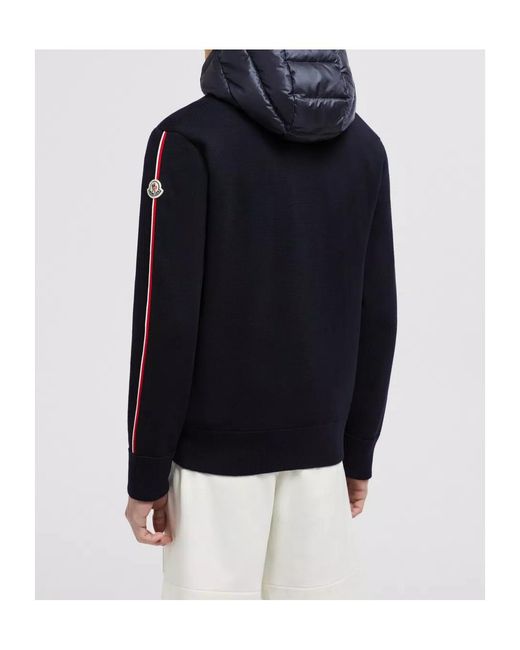 Moncler Blue Knitted Zip-Up Padded Hoodie for men