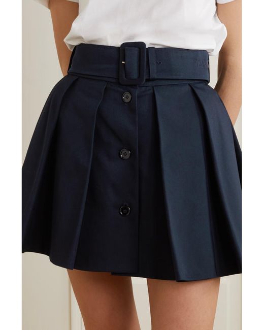 Patou Blue Belted Pleated Cotton-Twill Mini Skirt