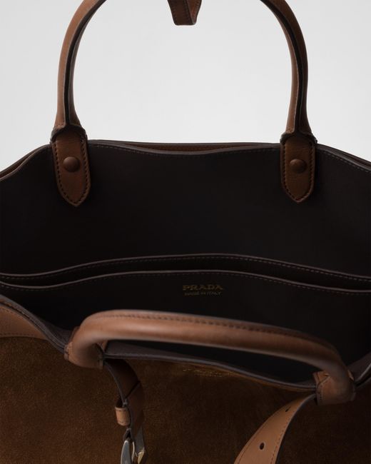 Prada Brown Buckle Suede Bag With Belt for men