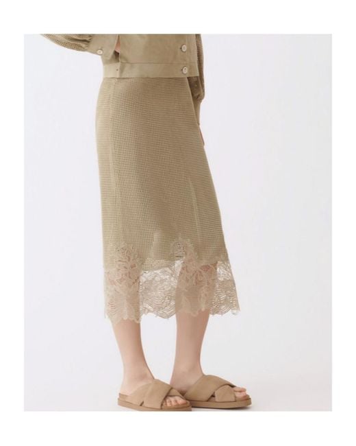 Fabiana Filippi Natural Lace Hem Midi Skirt