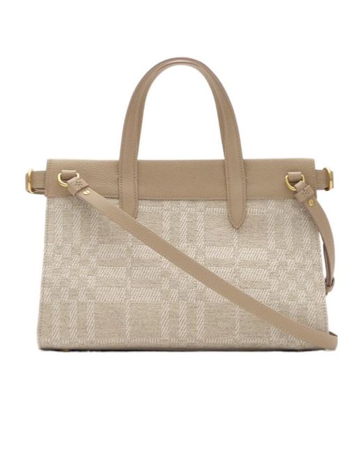 Burberry Natural Checked Top Handle Tote Bag