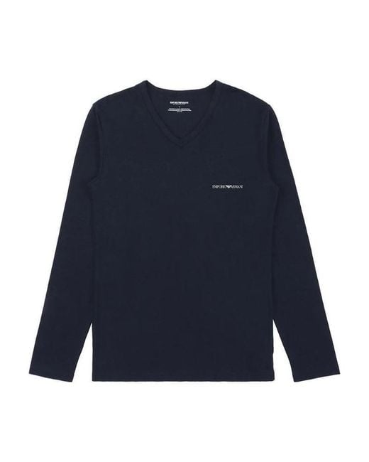 Emporio Armani Blue V-Neck Long-Sleeved T-Shirt for men